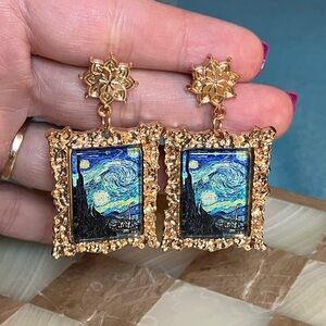 "Starry Nights" Van Gogh gilded fancy frame earrings